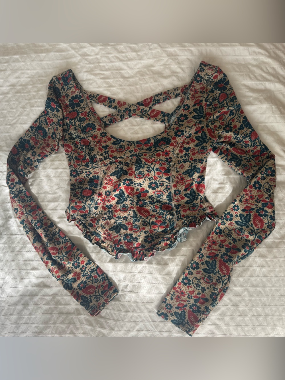 FREE PEOPLE Floral Scoop Neck Long Sleeve Top - Picture 2 of 5